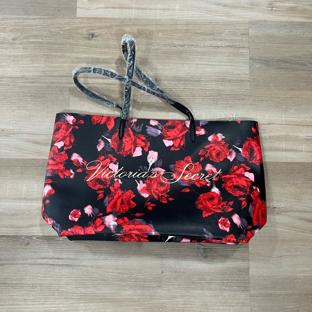 Victoria's Secret Black and Red Rose Tote